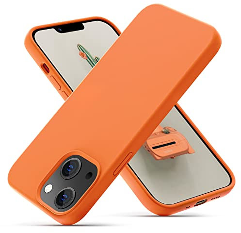 OIIAEE Liquid Silicone Case Designed for iPhone 13 Mini Case, Ultra Slim Shockproof Protective Phone Case Cover with Soft Anti-Scratch Microfiber Lining, 5.4 inch, Papaya Yellow