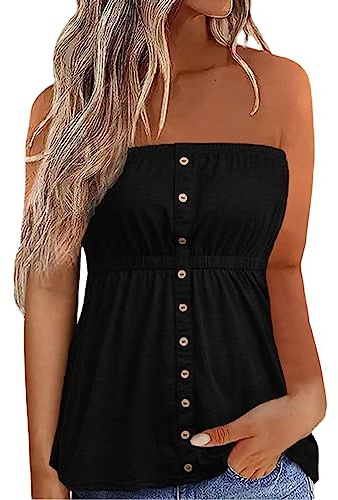 shownicer Femmes Bustier Bandeau Tops Sexy Été Tunique sans Manches Vest Tube T-Shirt sans Bretelle Haut Dos Nu Debardeur Chemise Floral Blouse C Noir XL
