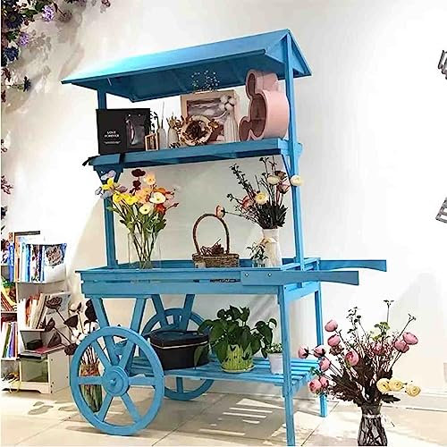 PRUJOY Carro de Flores Grande de 3 Niveles, Maceta de Madera Maciza, Soporte de Planta de Carro, Soporte de Estante de exhibición, 53 * 24 * 67 Pulgadas (Blue)