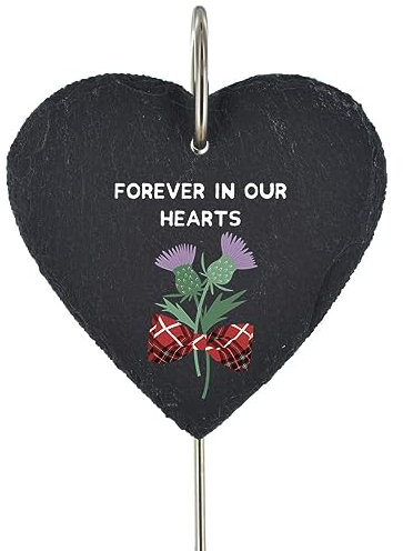 Global Designs Scottish Thistle Grave Stick Marker Plaque Ornament Scotland Memoriel Slate Heart Sentimental Tribute Graveside Decor 25x11cm