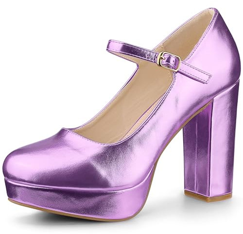 Perphy Platform Mary Janes Chunky Heels Pumps for Women Purple 6 UK/Label Size 8 US