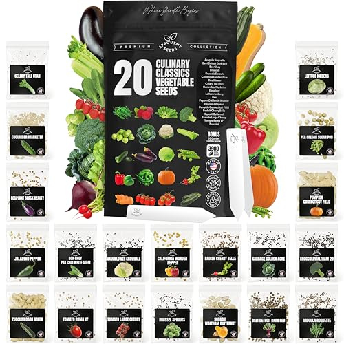 Vegetable Seeds Variety Pack – Tomato, Cucumber, Zucchini, Lettuce, Broccoli & Cabbage – 20 Varieties, 3900+ Non-GMO Heirloom Seeds, Indoor & Outdoor Garden