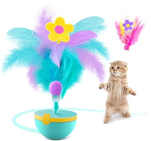 Migipaws Jouet interactif pour Chats avec Plumes, Design Anti-basculement et gazouillis d'oiseaux, Jeu Automatique pour Minou, Accessoire remplaçable (Vert)