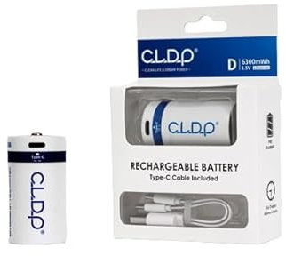 CLDP USB Rechargeable Size D Battery // 1.5v // 6300mWh // High-Capacity // Fast Charge // 1600+ Cycles // ZnNi // Eco-friendly // Size D battery + Dual-Cell USB Type-C Cable