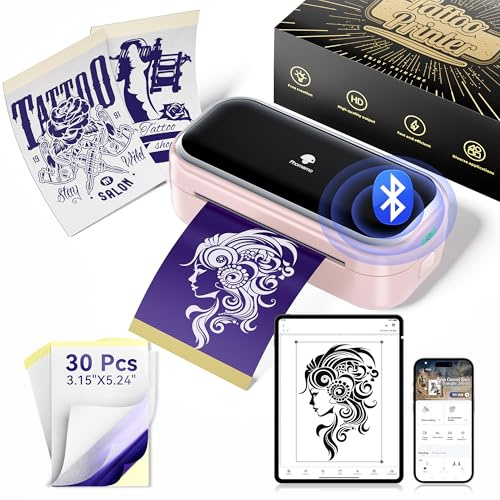 Phomemo Imprimante Stencil Tatouage, TP31 Thermocopieur Tatouage Imprimante Thermique de Tatouage avec 30 Feuilles de Papier Transfert Tatouage Compatible avec Smartphone & Tablettes