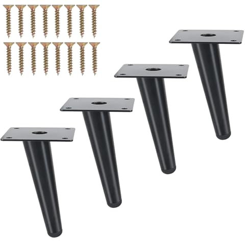 FOGAWA 4 Piezas Patas para Muebles Hierro Negro Patas para Sofas 12cm Cónica Inclinación Patas para Armario de Servicio Pesado con Bases Protectoras Gabinetes de TV Mesita de Noche