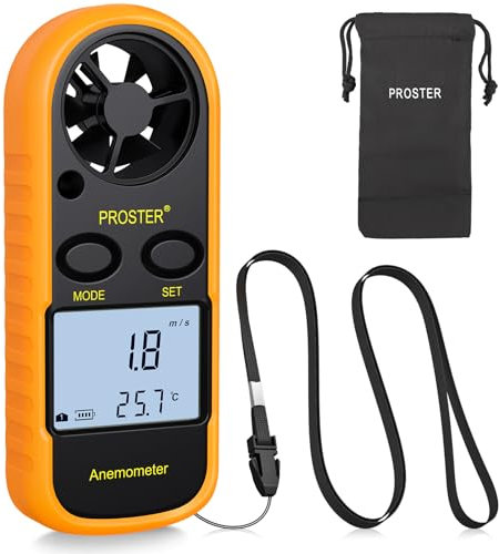 Proster Anemometro Digitale LCD Misuratore Velocità Vento Tester Velocità Flusso Aria Termometro con Retroilluminazione per RC Drone Elicottero Windsurf Aquilone Gara Vela Pesca ECC