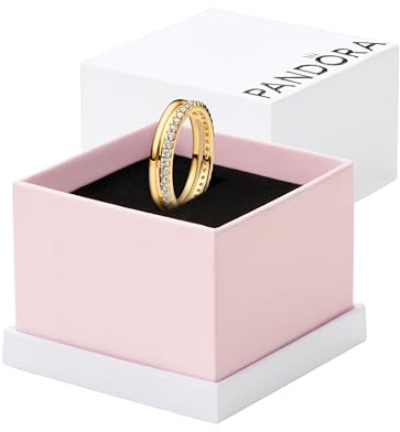 PANDORA 163799C01 Women's Ring Double Band Gold-Coloured, 58/18,5, Sterling Silver, Cubic Zirconia
