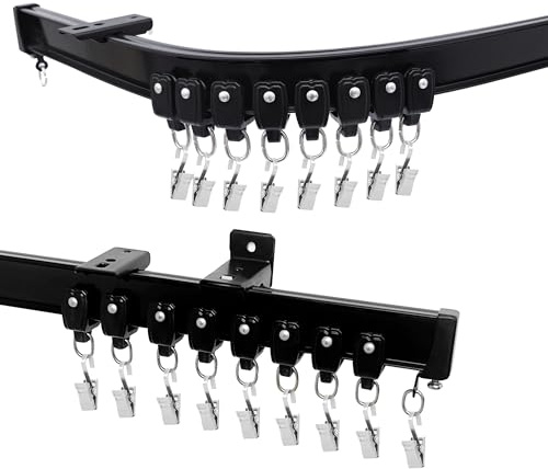 Cbsroro Flexible Ceiling Curtain Track, Bendable Room Divider Curtain Tracks with Clips for Ceiling Mount, Heavy Duty Curtains Rails for Wall Bedroom Hospital Shower Privacy RV, Aluminum, Black,12 FT