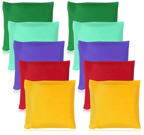 Sacchetti di Cornhole, 10 Pezzi Sacchi di Fagioli e Anelli di Plastica Set, Colorato Sacchetti di Fagioli Quadrati Gioco di Lancio, Corn Hole Bean Bag Set,7x7CM