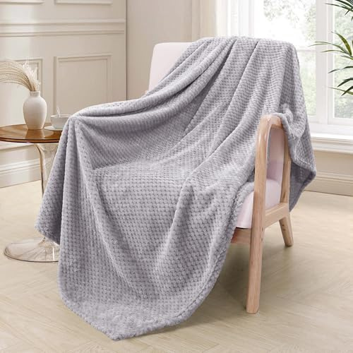 Exclusivo Mezcla Manta de Lana para Sofá, Manta de Cama Suave con Estampado Jacquard de Gofre, Adecuado para Cualquier Temporada, 130x170 cm, Gris Claro