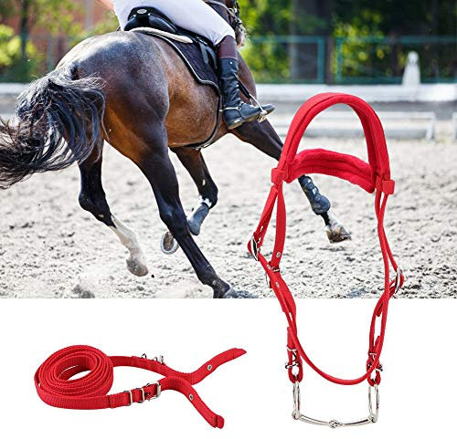 KIMISS Horse Bridle With, Rein Red Harness Adjustable Headstalls Bridles & Reins Horse Bit With Soft Cushion Removable Snaffle