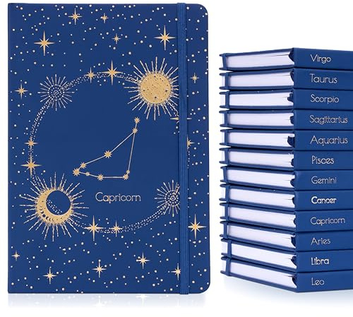 evelay A5 linjerad anteckningsbok inbunden med guldfolie stjärntecken stjärntecken design och fodrade sidor för anteckningar journal arbete skola (Stenbocken)