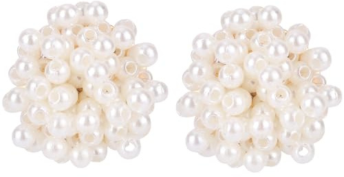 Vintage Big Pearl Stud Earrings, Boho Cluster Stud Earrings Simulated Pearl Bridal Jewelry for Weddings Anniversaries & Parties