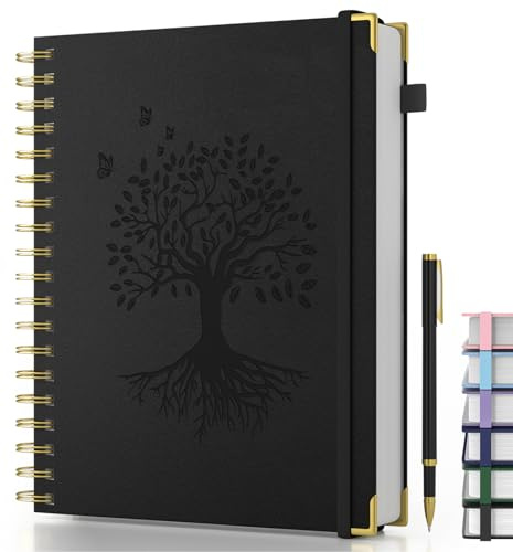 Smarpau Spiral - Taccuino B5, copertina rigida in pelle con penna, 240 pagine di carta da 100 g/m², blocco appunti adatto per scrivere e annotare, 19 x 25 cm, colore: Nero