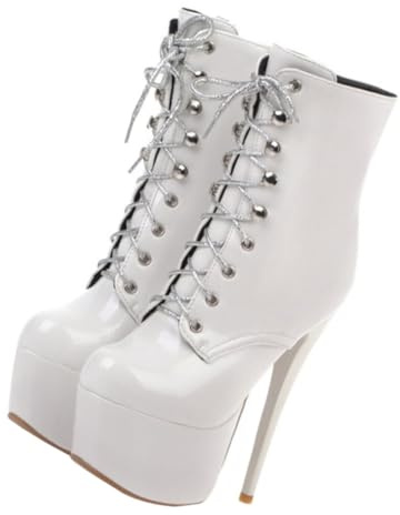 GALPADA Botines de Charol para Mujer Botas de Tacón Cordones Botines de Mujer para Noche de Invierno