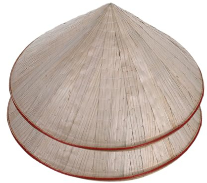 2Pcs Bamboo Grass Weaving Pointed Farmer Cone Hats for Outdoor Use | Beige Traditional Style, Rain Protection, Lightweight Carry Foldable Design, Tea Picking Camping Fishermen Farmers