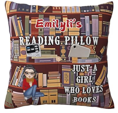Personalized Book Reading Pocket Pillow Cover, Just A Girl Who Loves Books, Custom Name Reading Pillowcase for Bed Sofa Couch, Books Lover Gifts for Bookworm Bookish Readers Librarian (Style 14)