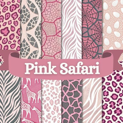Pink Safari Scrapbook Paper Craft Pad: 12 Animal Print Designs, 36 Double-Sided Sheets Printed on 8.5x8.5 Size Paper. Perfect for Card Making, ... Collage, Album, Mixed Media, DIY Project Etc.