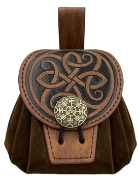 Lederbeutel Mittelalter Würfelbeutel Tasche Gürteltasche aus Kunstleder, Retro Design Gürteltasche für LARP, DND Zubehör & Renaissance Faire, Mittelalter Accessoires Cosplay (Braun)