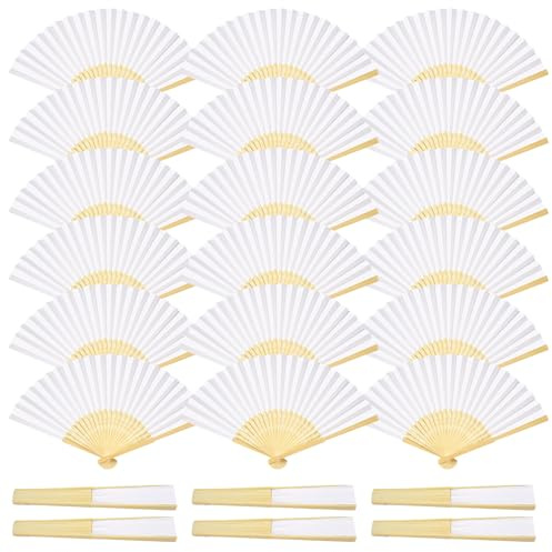 ZOOI Paper Fan White 24 Pack Hand Fan Folding, Wedding Favours for Guests | Paper Fans Handheld, Chinese Bamboo Fan Wedding Gifts Bride Fan for Bridal Shower & Hen Party Accessories, DIY Wall Decor