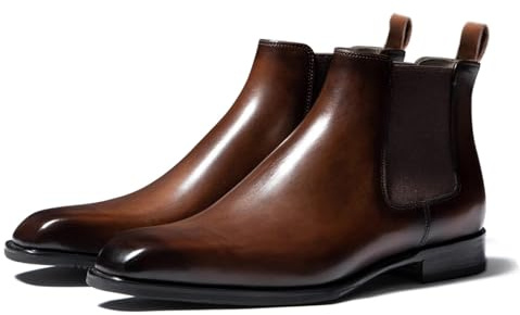 HHMYJUQA Stivaletti Chelsea da Uomo in Pelle Premium Lucida Stivaletti Eleganti alla Caviglia Scarpe Classiche retrò Slip-On,Marrone,42 EU