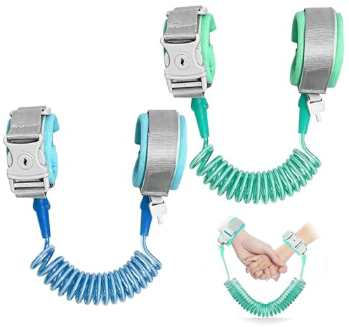 2 PCS Toddler Wrist Strap for Walking, Wrist Reins for Toddlers, 1.5M Rope Blue and Green with Lock and Metal Swivel Head, for Kids Outdoor Travel Daily Walking Shopping Park Visits