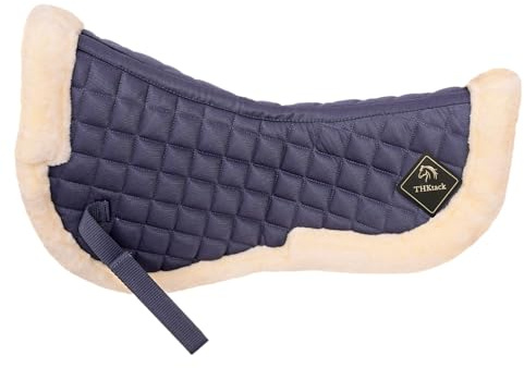 THKtack Minky Half Saddle Pad for Horses | Diamond Quilted & Shock Absorbing | Faux Fur Trim | Jumping & Training (Grey)