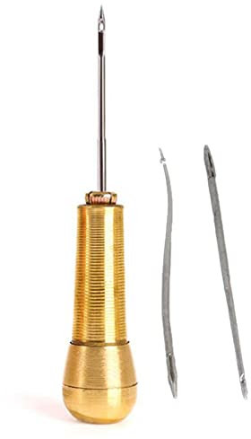 10 Pcs Lezna para herramientas de cuero - Kit de punzón Speedy Stitcher Mano | Accesorio de punzón de costura con mango de cobre, puntada hueca y rápida para costura y costura de bricolaje Generic
