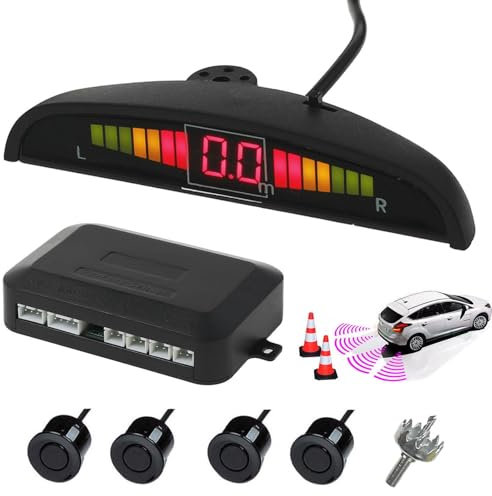 AUTOUTLET Einparkhilfe Parksensoren PDC Rückfahrwarner 4 Sensoren Universal Auto Rückwärtsparkhilfe Rückwärtsgang Audio Buzzer Alarm Kit LCD Display DC 12 V(schwarz)