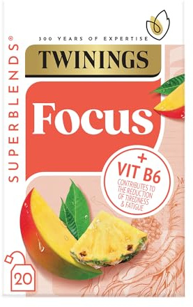Twinings Superblends Focus Tea - Mango & Pineapple Herbal Tea Infusion with Ginseng & Vitamin B6 - Caffeine Free Energy Boost, 80 x Biodegradable Tea Bags