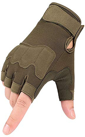 Half Finger Gloves Men Women Non-Slip Fingerless Gloves for Outdoor Sports Cycling Motorcycle Hiking Climbing Camping Hunting Running,army green,L