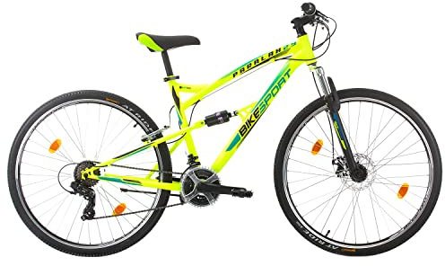 Bikesport Parallax 29 Zoll Mountainbike, doppelte Federung für Herren, Shimano 21 Gänge (Neongrün)