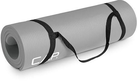 CAP Barbell High Density Exercise Mat with strap, 68x24 12mm - Gray