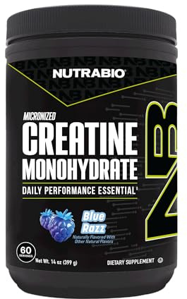 NutraBio Pure Micronized Creatine Monohydrate Powder Supplement, Blue Razz (300 g) - Supports Bulk Muscle Energy, Recovery, and Strength - HPLC Tested Creatine Powder Supplement for Men and Women