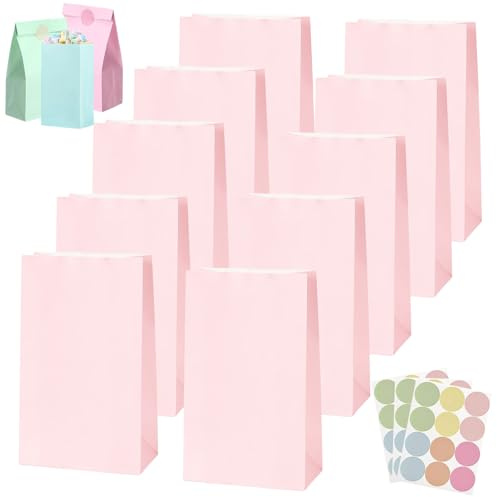 30 st babyrosa presentpåse, papper pastell festväskor för barn, vuxenfester, liten födelsedagsfest gynnsam godisväska, kraftpapperspåsar med 36 klistermärken för presenter, jul, påsk bröllopsfester