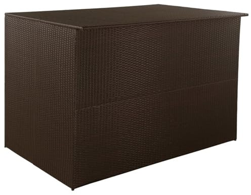 Homgoday Baule da Giardino in Polyrattan Marrone, 150x100x100 cm, Struttura in Acciaio Verniciato a Polvere, Fodera Interna con Cerniera, Ideale per Cuscini e Coperte, Resistente alle Intemperie
