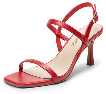 DREAM PAIRS Sandalias de tacón alto con tiras y puntera abierta para mujer, con correa al tobillo, zapatos elegantes, rojo, (Red-Pu), 39 EU
