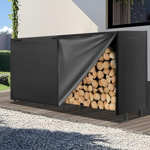 Kendane 8FT Kaminholzregal Metall Außen mit Wasserdichter Abdeckung - Brennholzregal Outdoor Außen Garten, Holzlager & Holzunterstand Brennholzregal Innen (242x39.5x100cm,Schwarz)