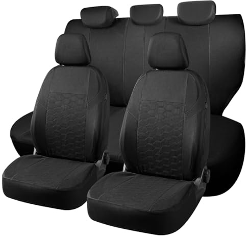 Chifeng Full Set Universal Car Seat Covers for Nissan Almera Juke Leaf Micra Navara Pulsar Qashqai Qashqai+2 X-trail – Front and Rear Split Bench Car Seat Cover - Polyester seat cover (Black)