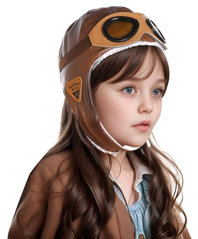 Xcgbxzd Baby Kids Pilot Aviator Hat and Goggles Aviator Hat Fleece Warm Cap,Brown