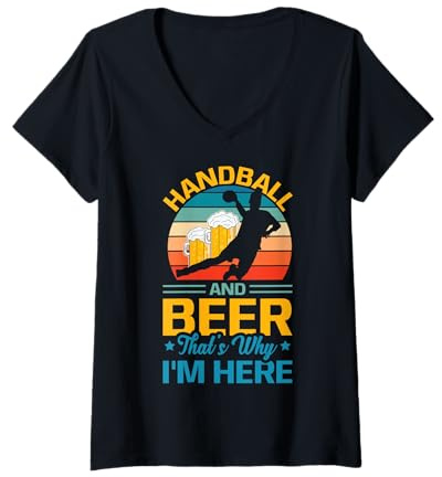 Womens Handball And Beer Funny Handball Gloves V-Neck T-Shirt