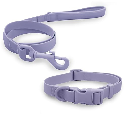HugglePets Skye & Murphy Snappy Dog Lead and Collar Set - Weatherproof Wipe-Clean Easy-Fasten Snappy Dog Leads with Collars - Lavender Purple, Small 30-35cm - Dog Collar and Lead Set