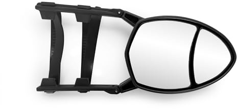 Camco Clamp-On Dual View Tow Mirrors - Features 2 Independently Adjustable Mirrors & an Aerodynamic Design - No Tools Required for Install - Adjustable Rubber Straps Fit 7-10 inch Tall Mirrors (25653)