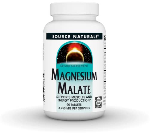Source Naturals Magnesium Malate, Supports Muscles and Energy Production* - 3,750 mg per Serving - 90 Vegetarian Tablets