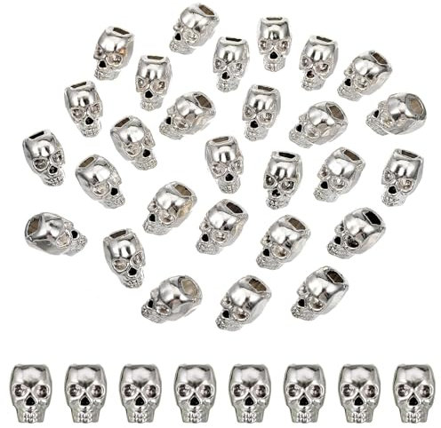 VORCOOL 30st Skull Spacer Perlen DIY Zubehör für Halskette Machen (Silber)