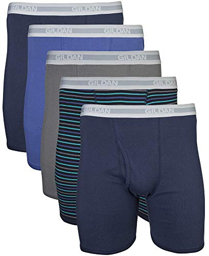 Gildan Men's Underwear Boxer Briefs, Multipack, Mixed Navy (5-Pack), Large