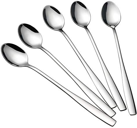Mayish 6-Piece Stainless Steel Long-Handled Iced Tea Spoons, Ergonomic Design for Beverages, Cocktails, Desserts