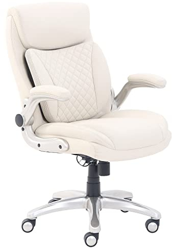 Amazon Basics Ergonomic Executive Office Desk Chair with Lumbar Support, Flip-up Armrests, Adjustable Height, Cream Leather