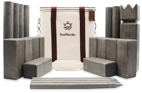 SunNordic Kubb Yard Game Set, Garden Rubber Wood Outdoor Tossing Game with Canvas Carry Bag, Giant Viking Outdoor Chess Game for Kids, Adults & Backyard Lawn